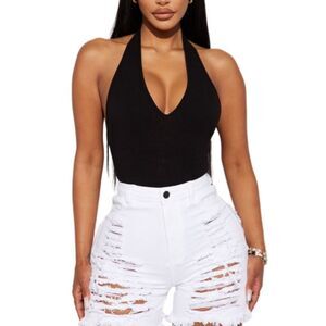 Fashion Nova Black Halter Neck Bodysuit